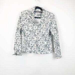 Christopher & Banks Medium Womens Black White Floral Print Lightweight Jacket